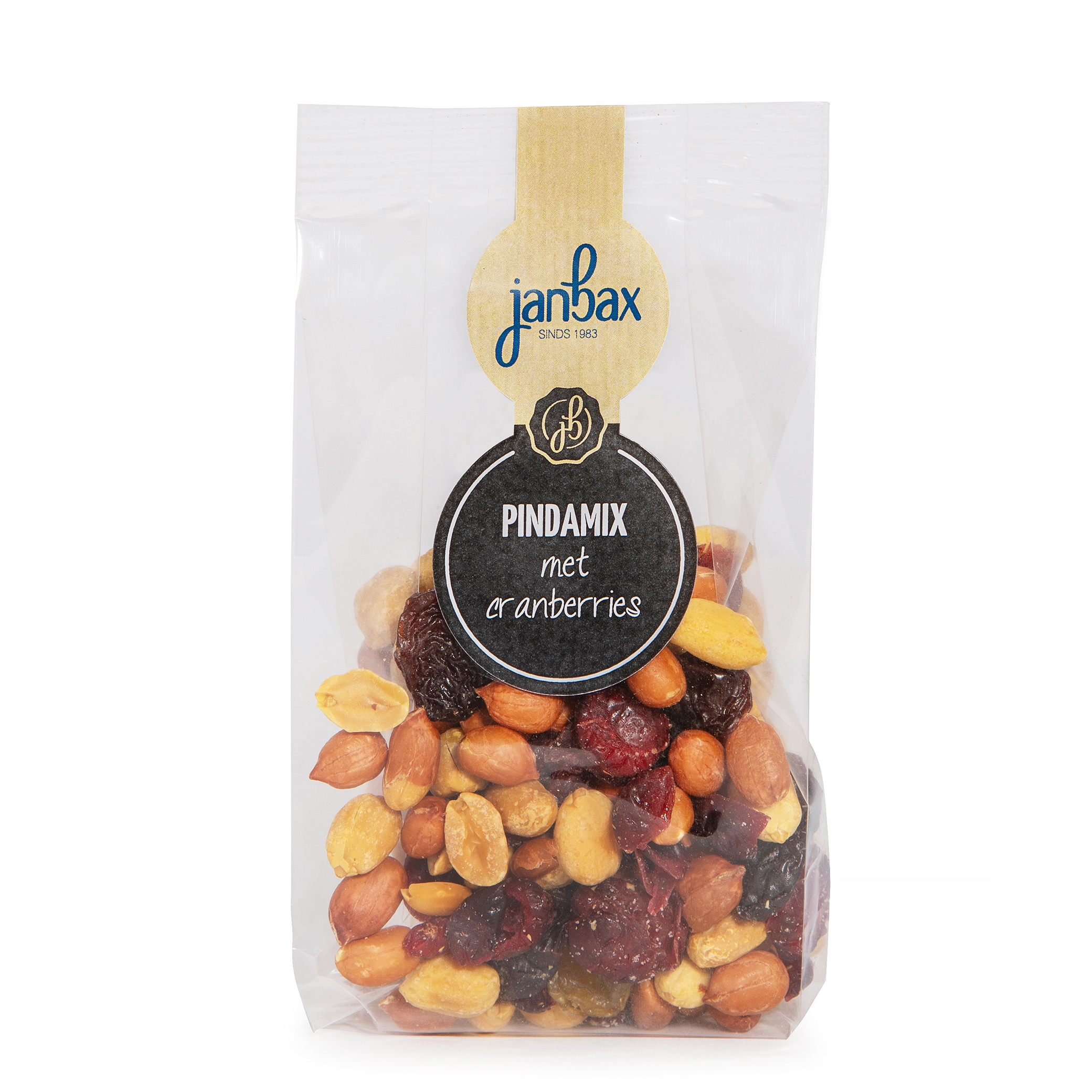 Borrelconcept cellofaan pindamix met cranberries