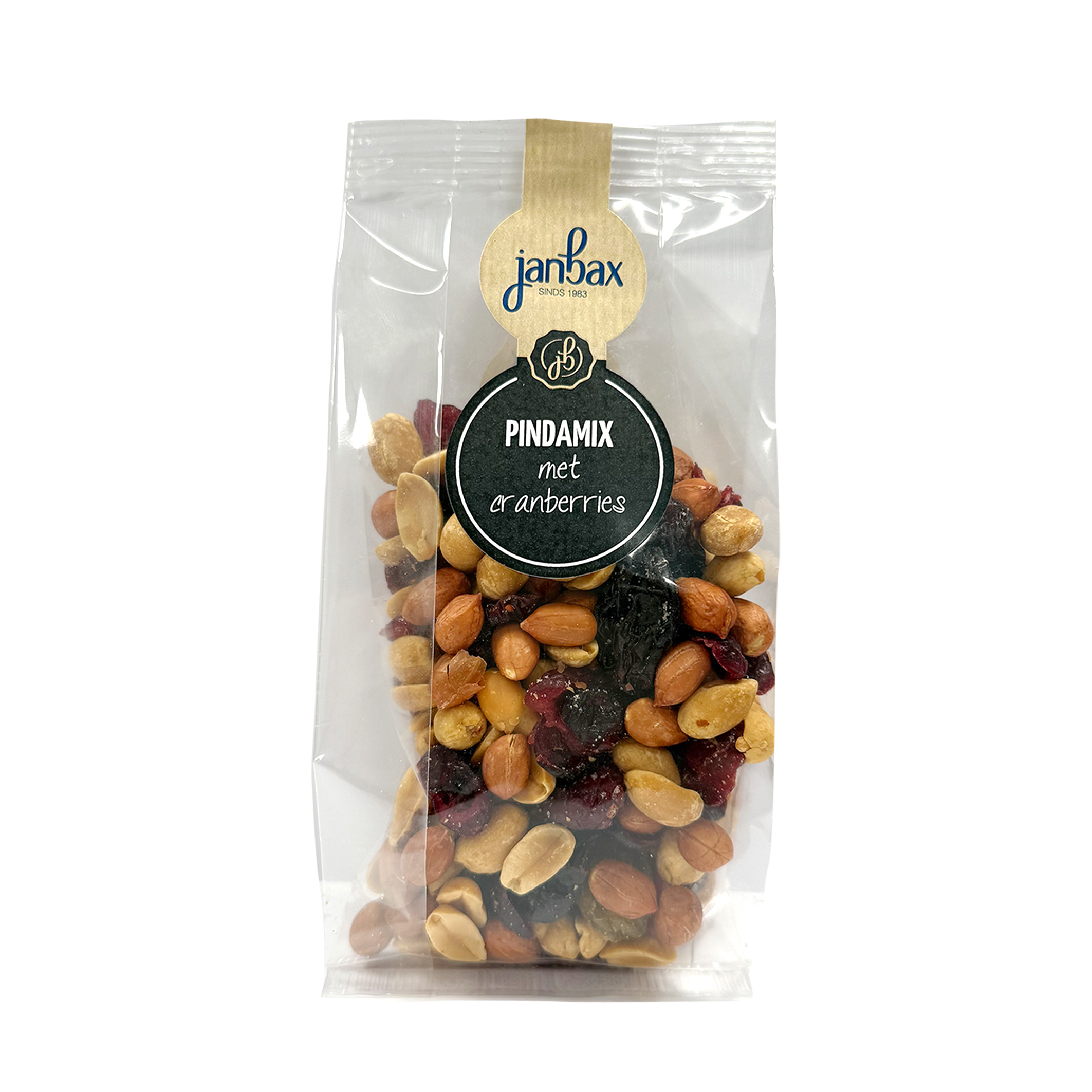 Borrelconcept cellofaan pindamix met cranberries